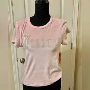 NEW NWT Juicy Couture Pink Velour Medium stretch top blouse shirt studded